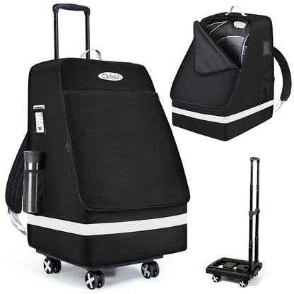 Orzbow Car Seat Carrier for Airport, Folding Car Seat Travel Bag & Cart with 4 Wheels and High Load-Bearing, Padded Gate Check Bag Fits Most Infant Car Seats & Carriers, Easy to Use, Black