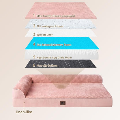 EHEYCIGA Memory Foam Dog Bed Large Size Dogs, Orthopedic Dog Bed Large with Washable Removable Cover, Waterproof Pet Sofa Couch with Nonskid Bottom, 36x27x6, Pink | Washable Removable Cover, Waterproof Flat Pet Sofa Couch with Nonskid Bottom, 36x27x6
