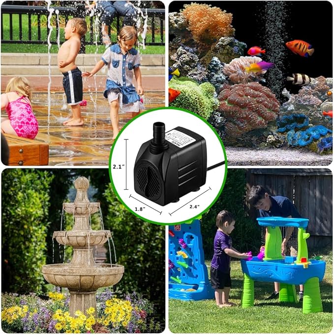 PULACO 160GPH Small Fountain Pump, Ultra Quiet Submersible Water Pump (600L/H, 10Watt) with 3.3 ft Tubing for Aquariums, Pond Fountain, Water Feature, Indoor Fountains