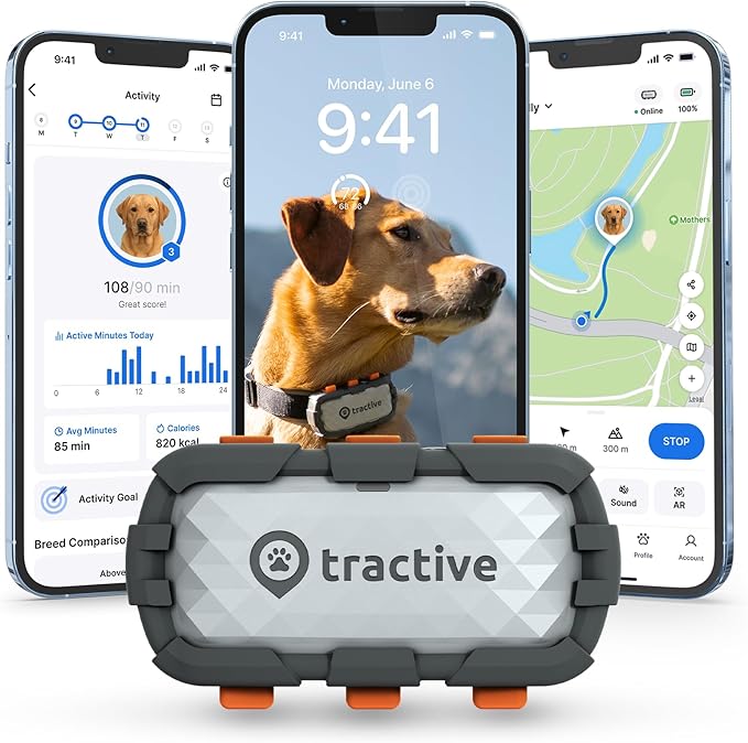 Tractive XL Smart Dog GPS Tracker | Live Pet Tracker with Virtual Fence | Vital Signs Monitoring of Heart & Respiratory Rate | Up to 1-Month Battery Life | Dog Collar Attachment (Adventure Edition)