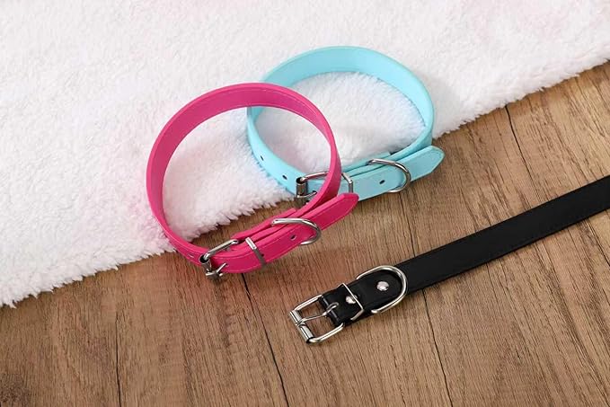 Light Blue Soft Leather Dog Collar for Small,Medium, Large Dog, Comfortable and Adjustable (Wide: 0.55'' for Dog's Neck: 9''~12'', Light Blue, S)