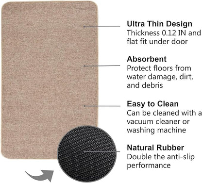 Indoor Door Mat, 1/10 in Ultra Thin Door Mat, Non-Slip Natural Rubber Backing Inside Doormat, Washable, Low-Profile Entrayway Mats, Durable Dirt Trapper for Various Entrance, 29''X17'' Khaki