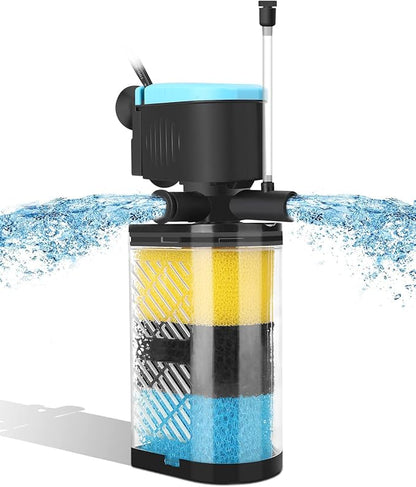 AquaMiracle Aquarium Filter 3-Stage in-Tank Filter Internal Fish Tank Filter Turtle Filter for 40-70 Gallon Fish Tanks with Dual Water Outlet & Aeration