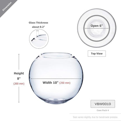 WGV Bowl Glass Vase, Diameter 10", Height 8", Open Width 6", (Multiple Sizes Choices) Clear Bubble Planter Terrarium Fish Bowl for Wedding Event Home Decor, 1 Piece (VBW0010)