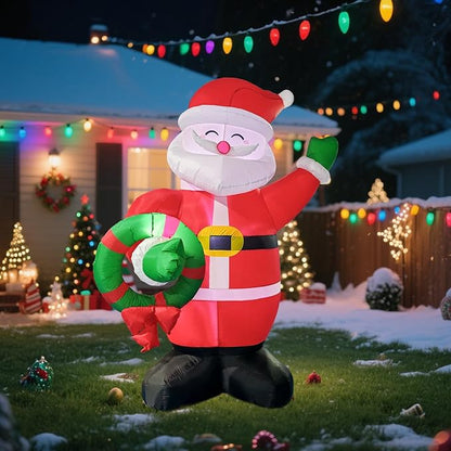 Giant Inflatable Santa Claus Christmas Decoration, 8Ft LED Lighted Outdoor Holiday Decor with Wreath, Fast Self-Inflating, Yard Lawn Garden Display