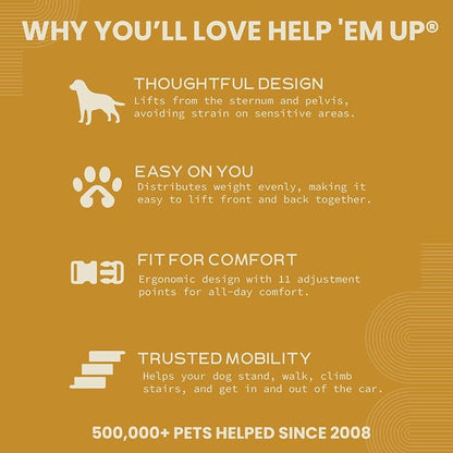 Help 'Em Up® Dog Lift Harness, Full Body Support, Small U-Band (25-45 lbs)