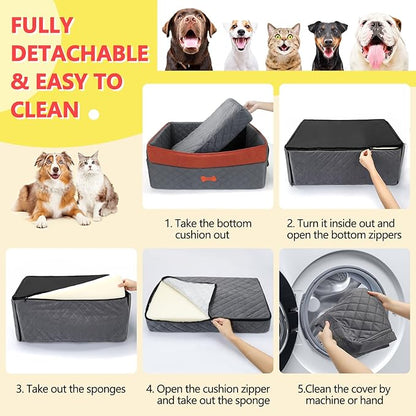 PetsHome Dog Car Seat for Medium Large Dogs, Detachable Washable Pet Booster Seat with Memory Foam Cushion, Side Pockets, 2 Clip-On Safety Leashes Pet Car Seat for Dog Up to 60 lbs/2 Small Dogs-Grey