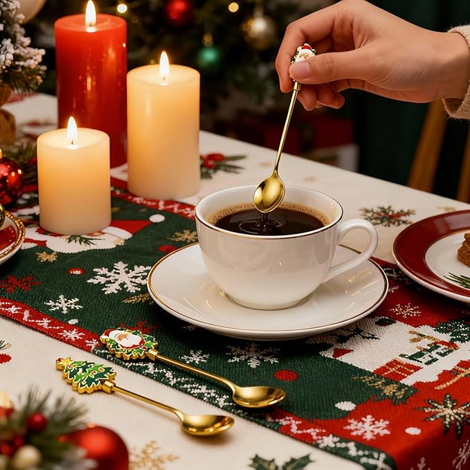 Christmas Teaspoon Gift Set of 4 |Premium 5.6 Inch Stainless Steel Small Spoon | Coffee Spoons for Dessert & Tea | Christmas Decorations Indoor & Kitchen Decor | Hostess Gifts