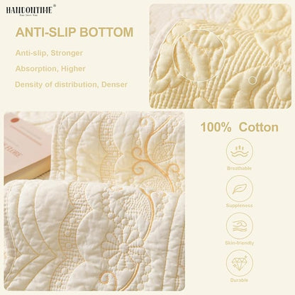 HANDONTIME Cotton Couch Cover for Dogs Breathable & Pet-Friendly Sofa Cover, Embroidery Dog Couch Cover Elegant Floral Quilted Slipcover, Non-Slip Washable Furniture Protector (Ivory, 35.4" x 63)