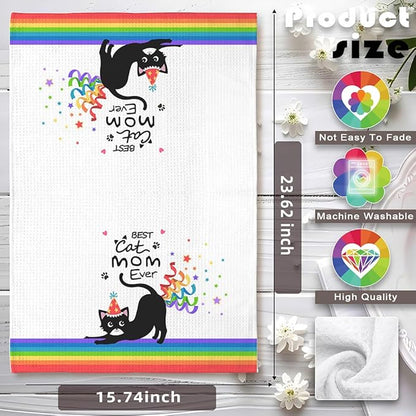 Birthday Gift for Cat Moms-Cute Kitchen Towel with Party Hat Kitty & Confetti Design,Quick-Drying Decorative Hand Towel for Kitchen & Bathroom Decor,Funny Feline Lover Accessories for Crazy Cat Ladies