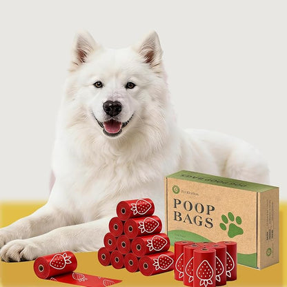 Strawberry Scented Dog Poop Bags - 120 counts red Pet Waste Bags with Dispensers, Extra Large 13x9 Inch Leak-Proof Fragrance Bags for Dogs Walking and Cat Litter