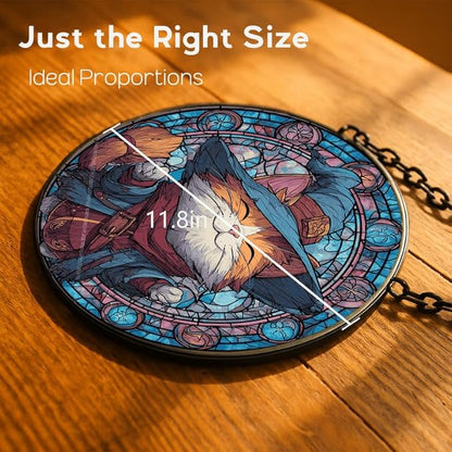Stained Glass Window Hanging， Wizard Cat 11.8in Sun Catchers Indoor Window， Core Decor Inside and Outside The Cottage， Gifts for Women， Whimsical Feline Art， Colorful Accent Decor