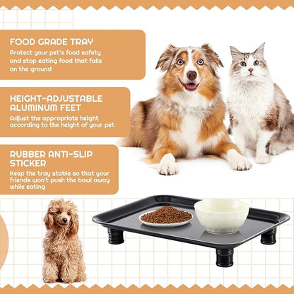 Marsui Ant Proof Pet Food Tray, Waterless Raised Cat Dog Bowl Stand with Adjustable Legs, No-Fill Physical Barrier for Indoor Feeding Station, Kitchen Sweets and Trash Area(43mm-75mm,Black)