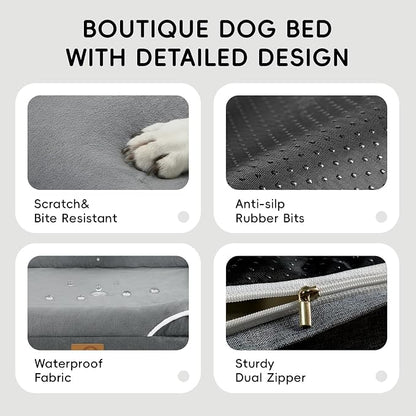 Homemate Dog Bed Large Sized Dog: 36"x27" Orthopedic Pet Bed with Toy | Large Dogs Bed with Non-Slip Botton & Removable Washable Cover Cat Bed Sofa L Outdoor Crate Pad Couch Dark Grey