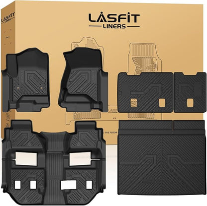 LASFIT Floor Mats & Cargo Liner with Backrest Mat 2015-2020 for 7-Seater GMC Yukon XL(Only Yukon XL, Not Fit Yukon) & Chevy Suburban (Not fit 8/9 Seater), All Weather TPE Custom Fit Car Floor Liner