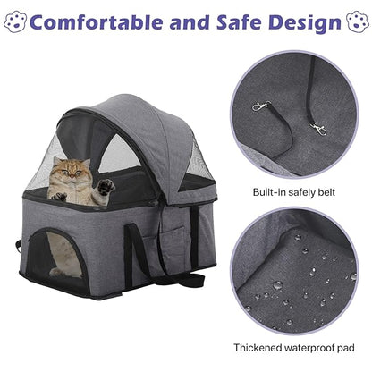 3-in-1 Folding Pet Stroller for Medium Small Dogs Cats - 4 Wheels Lightweight Travel With Detachable Carrier, Grey
