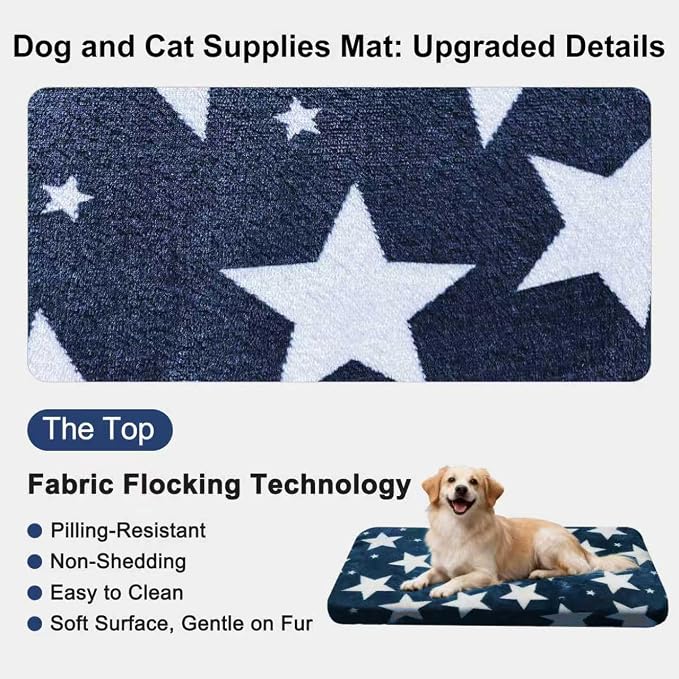 Washable Dog Bed Plush Orthopedic Outdoor Crate Mat with Non-Slip Bottom,Luxe Soft Kennel Pad for Pets, Cozy Cage Cushion & Pet Sleeping Mattress Large Sized,Medium,Small Dogs,30 x 20 inch,Blue