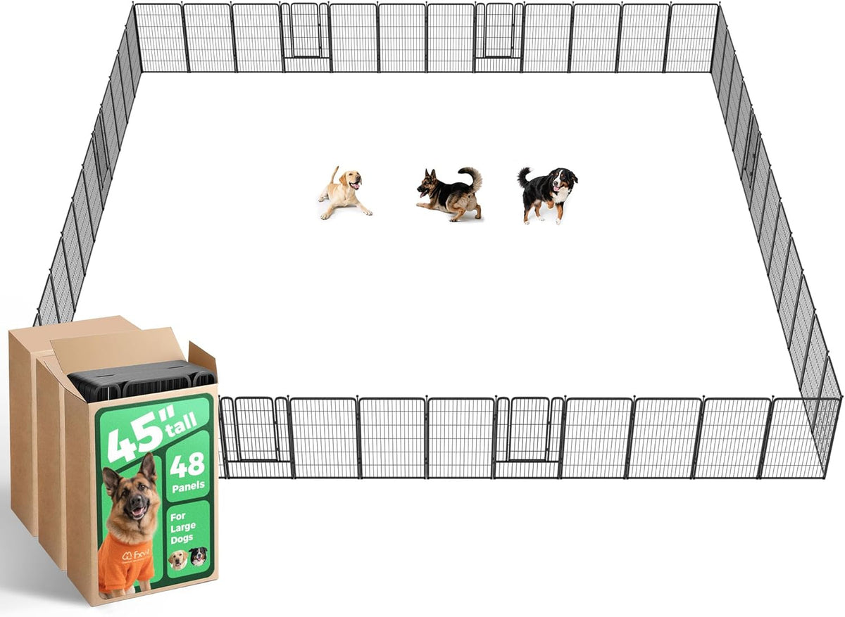 FXW Rollick Unleashed Dog Playpen for Indoor, Yard, RV Camping, 45 inch 48 Panels for Large Dogs, Black│Patented