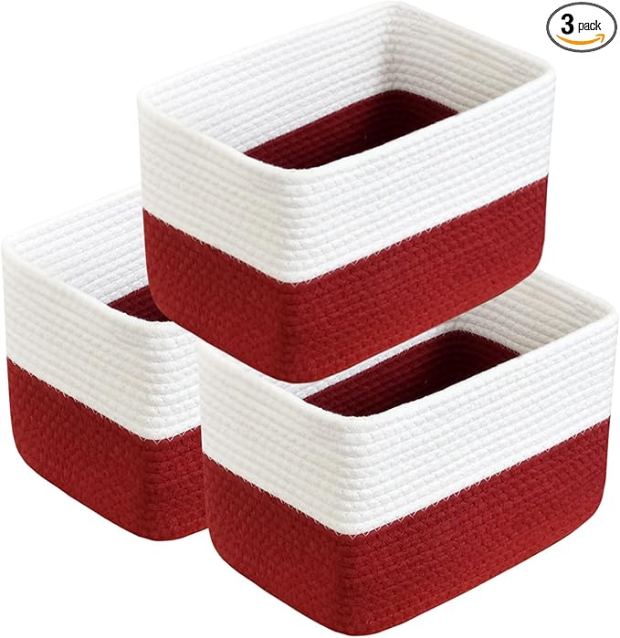 Hopegiver 3 Pack Rainbow Woven Storage Baskets for Shelves, 11x8x7 Inch Cotton Rope Decorative Organizer Bins for Blanket Clothes Book Baby Pet, Colorful Toy Basket for Playroom, Kids Room, Nursery