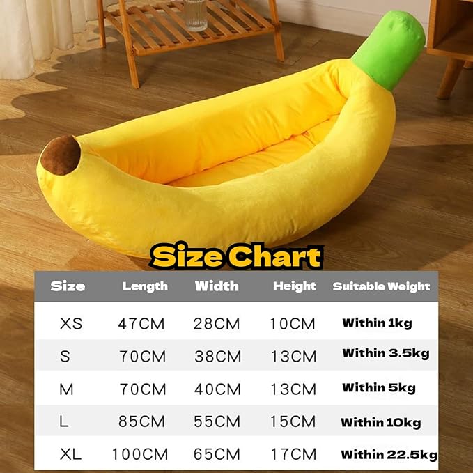 Banana Pet Bed for Small Dogs and Cats, Cozy Enclosed Calming Cave Bed with Removable Plush Cushion for Indoor Kittens Puppies Small Pets (Banana Bed + Bone Toy, X-Large)