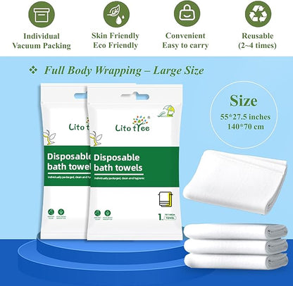 5 Pack Disposable Bath Towels, Size 55" x 27.5", Ultra Soft, Quick Dry Thickened Body Towels, Camping Towel, Disposable Towels for Travel Beach Gym Sauna Spa, Travel Towels, Pet Towel (5pcs)