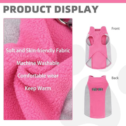 KOOLTAIL Small Dog Sweater - Dog Fleece Vest Jacket with Leash D-Ring for Small Medium Dogs, Soft Pullover Winter Warm Cold Weather Coats, Pet Fall Clothes Outfit for Puppy Cat Boys & Girls, Pink S