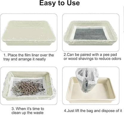 Small Animal Cage Liners Disposable, 50 PCS Large Rabbit Cage Tray Liner Pet Litter Pan Bags Plastic Film Cover for Guinea Pig Bunny Bird Chinchilla Hedgehog (Small)