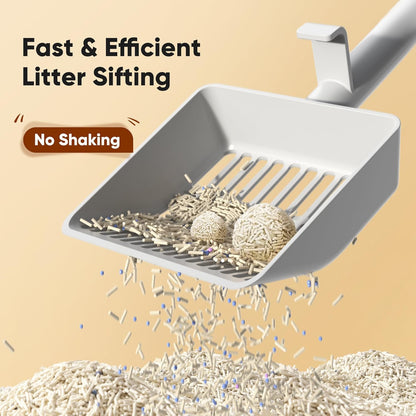 Large Cat Litter Scoop, Heavy-Duty Litter Scoop with Dual Sifting Holes for Fast & Fine Clumping, Kitty Litter Scooper with Long Handle & Easy-to-Hang Hook for Litter Box
