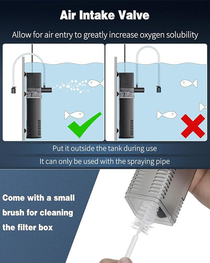 Pawfly Internal Aquarium Filter with 160 GPH Water Pump Quiet Submersible Bio Sponge Foam Filter for 30 to 60 Gallon Fish Tanks Multifunctional Filter for Filtration Circulation and Oxygenation