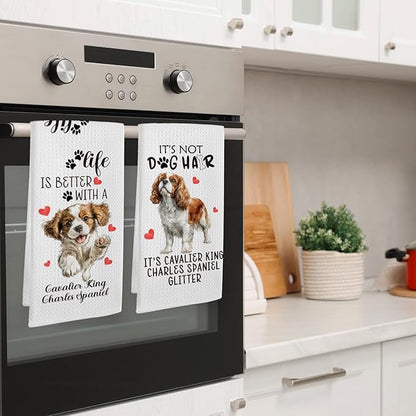 Cavalier King Charles Spaniel Gifts Kitchen Towels Set of 2, Funny Dog Hand Towels for Kitchen Bathroom Decor, Gifts for Dog Lovers Owners Moms Women Dishcloths Dish Towel 16X24 Inches