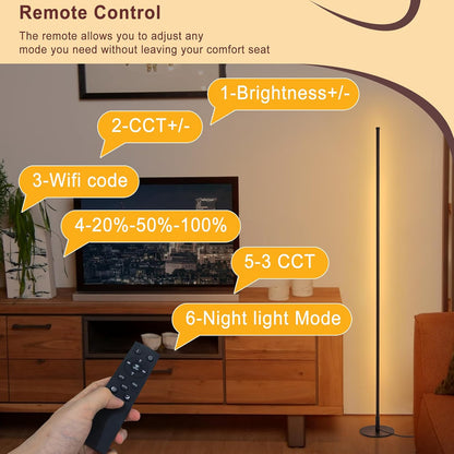 Corner Floor Lamp, 2 Pack Modern Floor Lamp with Remote and Stepless Dimmable Colors Temperature & Brightness, Standing Lamps for Living Room Bedroom Office