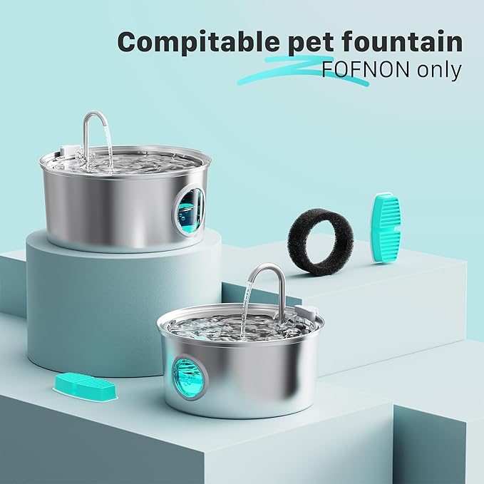 FOFNON Pet Fountain Filter Replacement: 16 Pet Water Fountain Filters for FOFNON Cat Water Fountains - 4 Months Set of Cat Fountains Filter - Including 8 Pieces of Filters + 8 Pieces Sponges