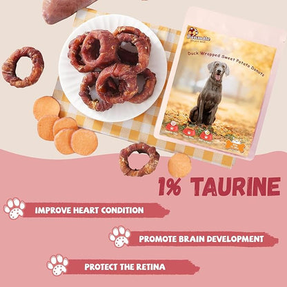 Dog Treats Duck Wrapped Sweet Potato Donuts Rings, Healthy Low Fat Dog Jerky Chews, High Protein Training Treats Snacks for Small Medium Large Breed, 10.6 oz