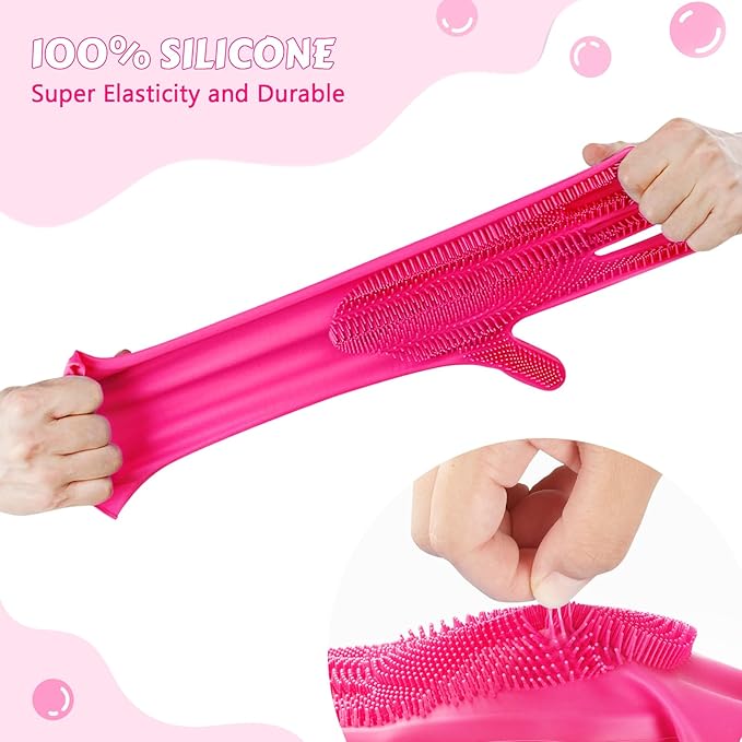 Pecute Pet Grooming Gloves - Heat Resistant Silicone Gloves with High-Density Teeth and Enhanced Five Finger Design for Bathing and Massaging Dogs and Cats (Pink)