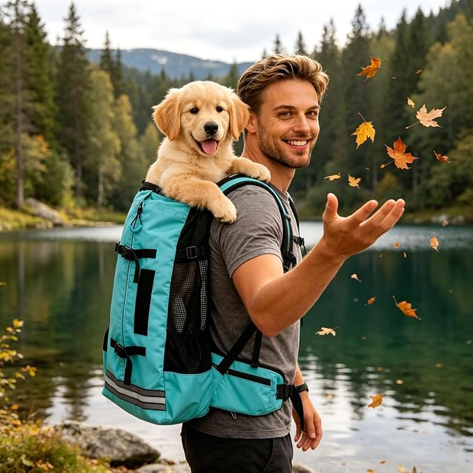 Big Dog Backpack Carrier, Black-L | Extra Large Pet Carrier for 66lbs Dogs, Fully Adjustable Water-Resistant Dog Travel Bag for Hiking Cycling Outdoor Adventures