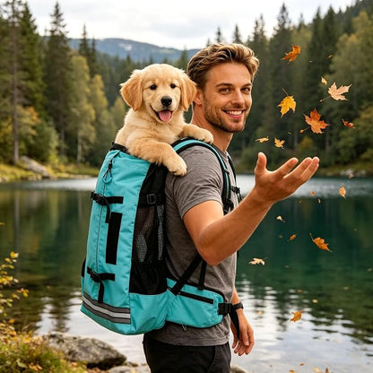 Big Dog Backpack Carrier, Black-L | Extra Large Pet Carrier for 66lbs Dogs, Fully Adjustable Water-Resistant Dog Travel Bag for Hiking Cycling Outdoor Adventures