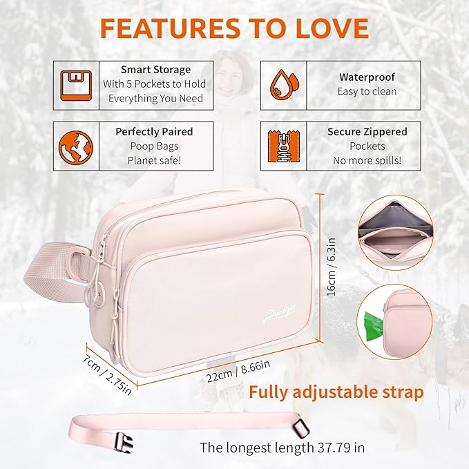 Dog Treat Pouch, Removable Treat Pouches Pet Training Pouch, Hand Free Dog Walking Bag with Carabiner, for Puppy Travel or Outdoor Use (Pink)