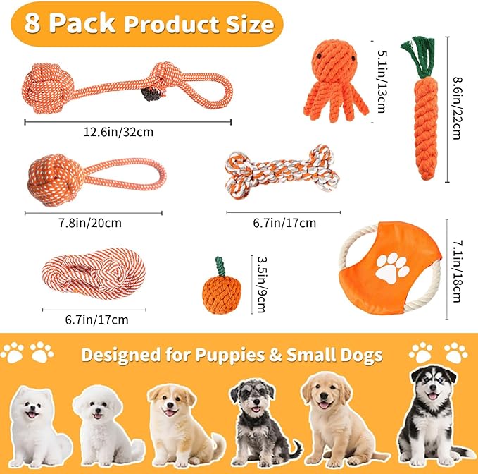 Dog Rope Toy, 8 Pack Cotton Chew Rope Toys for Dogs, Puppy Chew Toys for Teething & Boredom Relief, Tug of War Dog Toy for Small Breed Puppies
