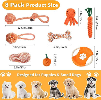 Dog Rope Toy, 8 Pack Cotton Chew Rope Toys for Dogs, Puppy Chew Toys for Teething & Boredom Relief, Tug of War Dog Toy for Small Breed Puppies