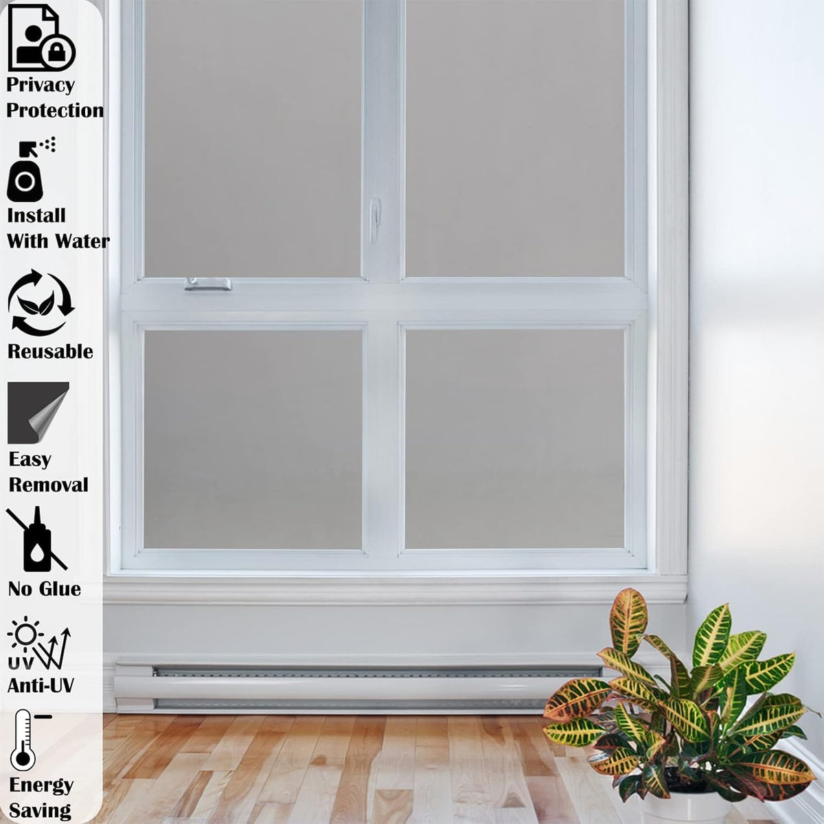 Niviy Window Darkening Film Day and Night Privacy Window Cling Sun Blocking Glass Door Window Cover Gothic Decor for Bedroom,Garage, Renter House (Grey, 17.5 x 78.7 inch)