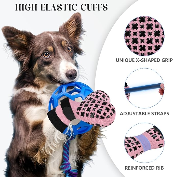 Non-Slip Dog Socks for Hardwood Floors Anti Slip Double-Sided Grippy Socks for Senior Dogs to Prevent Licking Paws, Scratching & Hot Pavement Premium Dog Paw Protector with Grippers Pink XXL