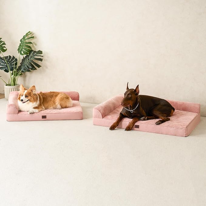 EHEYCIGA XXL Dog Bed Memory Foam, Orthopedic Giant Dog Bed Jumbo with Washable Removable Cover, Waterproof Pet Sofa Couch with Nonskid Bottom, 48x35x7.5, Pink | Washable Removable Cover, Waterproof Flat Pet Sofa Couch with Nonskid Bottom, 48x35x7.5