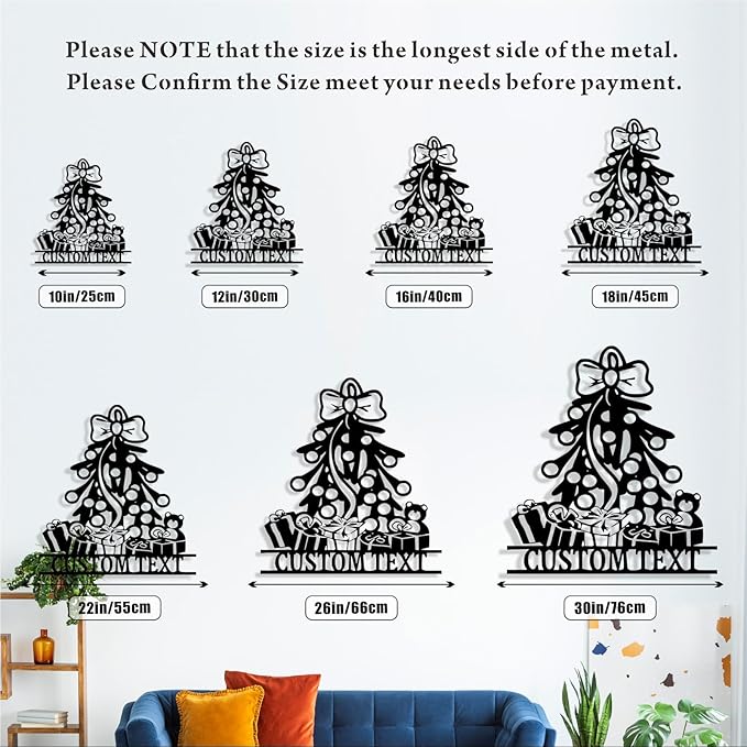 Personalized Christmas Tree Metal Sign, Custom Signs Outdoor Metal Wall Decor, Merry Christmas Tree Signs Wall Decoration for Home Living Room, Bedroom, Office, Garden, Porch