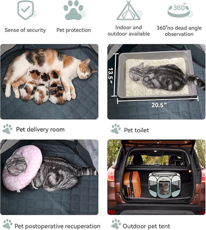 Siedihit Dog Pet Playpen Tent Crate Cage with Washable Pee Pad, Medium Grey | Nursing Rest Zone Recovering Pet Quarantine Room Portable Pop Up Easy to Set up lightweight Carrying Bag Wide applicability