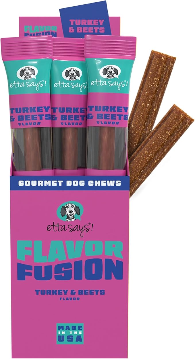 etta says! Flavor Fusion - All Natural Rawhide Free Chews for Dogs 2oz Chew- Turkey and Beets - Made in The USA (12 Count Pack of 1)
