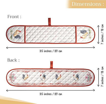Maison d' Hermine Double Oven Mitts 100% Cotton 7"x35" Double Oven Mitt Heat Resistant BBQ Cooking Gloves with Loop, Baking, Grilling, Home, Kitchen, Handling Hot Pans Spring Summer (Campagne)