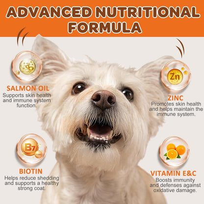 NATURE TARGET Omega 3 Fish Oil for Dogs, Salmon Oil Skin and Coat Supplement for Dogs Itchy Skin Relief with Omega 3-6-9 (EPA & DHA), Zinc, Biotin and Vitamin E & C - 120 Salmon Flavored Soft Chews