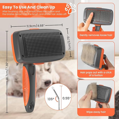 LION TAMER Self-Cleaning Slicker Brush for Dogs & Cats, Hair Brush for Pets, Deshedding Brush, Orange, Large