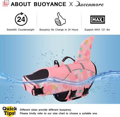 Dog Life Jacket High Flotation, Reflective Dog Life Vests for Swimming, Adjustable Dog Life Preserver Rescue Handle Spring Summer Pool for Small, Medium, Large Dogs (Pink Ice Cream,XS)