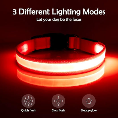 Vizpet LED Dog Collar, Light Up Dog Collar Adjustable USB Rechargeable Super Bright Safety Light Glowing Collars for Dogs(X-Large,Red)